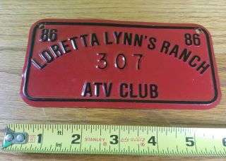 Rare Loretta Lynn Dude Ranch Atv Club Novelty License Plate Tennessee Souvenir