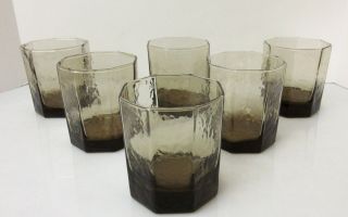Set Of 6 Vintage Libbey Tawny Brown Facets 10 Oz.  Double Old Fashioned Glasses