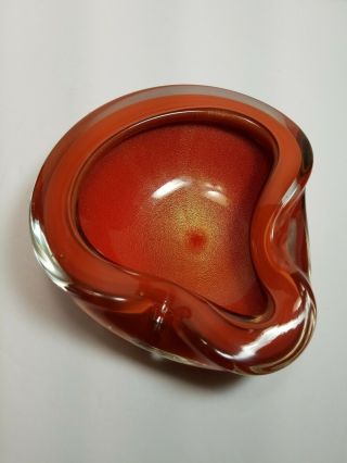 Vintage Alfredo Barbini Geode Bowl Murano Italy Art Glass Orange Gold Aventurine