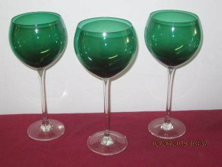 Lenox Crystal " Holiday Gems " Emerald Green Balloon Wine Goblets (3)