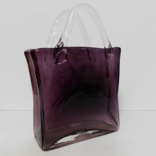 Handblown Glass Art Evening Bag Purse Amethyst Purple Vase 9 In Tall And Heavy