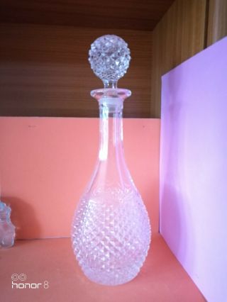 Antique Cut Glass Wine Large Decanter Carafe Jug With Stopper 1925 