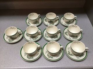Spode Christmas Tree Tea Cups And Saucers,  S3324 Set Of 8,  Made In England