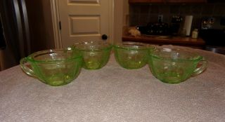 Set Of 4 Green Depression Glass Princess Coffee Cups