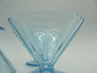 Federal Glass Sherbet Cups Dishes Blue Madrid pattern Set of 3 Footed 2.  75” 2