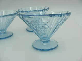 Federal Glass Sherbet Cups Dishes Blue Madrid pattern Set of 3 Footed 2.  75” 3