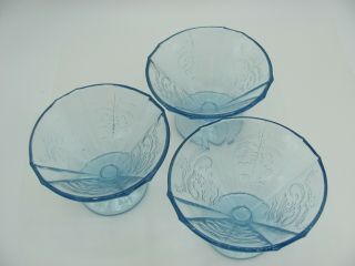Federal Glass Sherbet Cups Dishes Blue Madrid pattern Set of 3 Footed 2.  75” 4