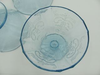 Federal Glass Sherbet Cups Dishes Blue Madrid pattern Set of 3 Footed 2.  75” 8