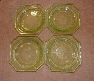 Set Of 4 Green Depression Glass Princess 5 5/8 " Sherbet Dessert Plates