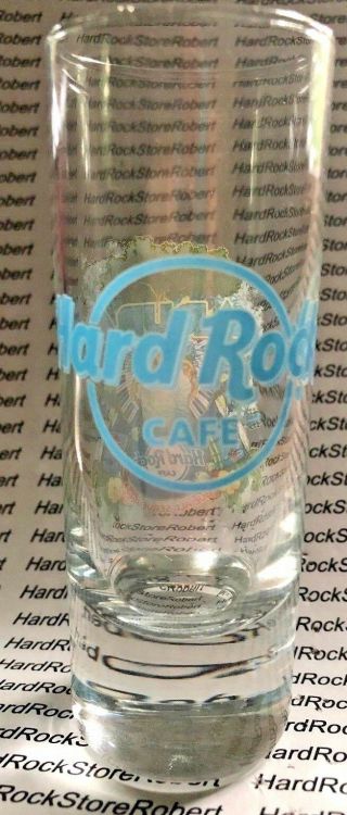 2014 HARD ROCK CAFE ARUBA CITY T SHOT GLASS/DIVI DIVI TREE/HIBISCUS/GTRS/DRUMS 4