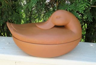Rare Vtg Clay Stoneware Duck Baker By Swan Island Designs Signed M.  Smith 1980