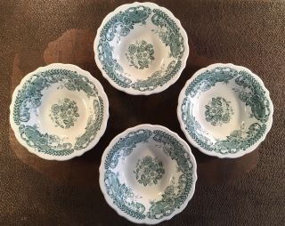 Set 4 Syracuse China Fancy Green Floral Restaurant Ware 6 1/4” Rim Cereal Bowls