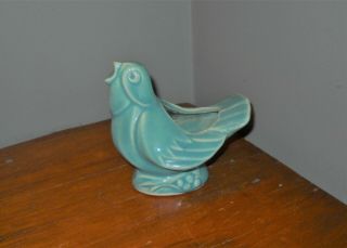Vintage Nelson Mccoy Singing Bird Robin Planter Vase Turquoise Aqua Green