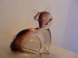 Large Vintage Purple & Clear Hand Blown Murano Glass Seated Cat Figurine