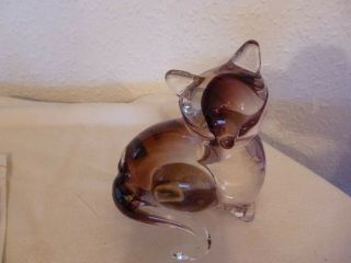 Large Vintage Purple & Clear Hand Blown Murano Glass Seated Cat Figurine 2