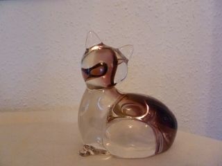 Large Vintage Purple & Clear Hand Blown Murano Glass Seated Cat Figurine 3