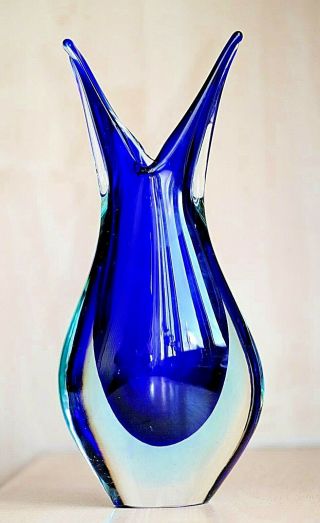 A Vintage Mid Century Murano Sommerso Blue Cased Italian Studio Art Glass Vase