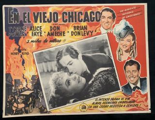 In Old Chicago Tyrone Power Alice Faye 1938 Mexican Lobby Card