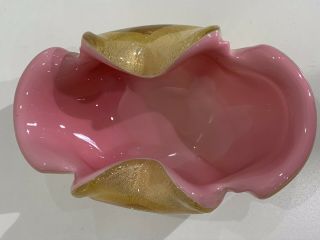 Vintage Murano Barbini Pink & Gold Dish Bowl 3