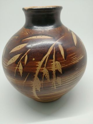 Pacific Stoneware Pottery Vase 1971 Signed B Welsh Brown