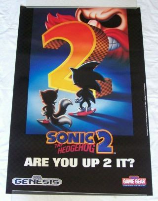 Sonic The Hedgehog 2 Video Game Store Promo Poster Rolled 1992 26 X 40