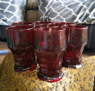 Vintage Anchor Hocking Ruby Red Tea Glasses 5 " Tall Set Of 7