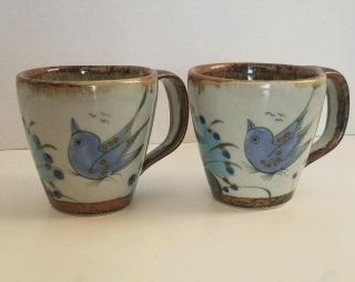 Set Of 2 Ken Edwards Mexican Bluebird Pottery Mugs Tonala