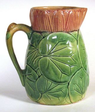 1870s 1880s Antique Majolica Lily Pad Pitcher Holdcroft Or Arsenal Pottery