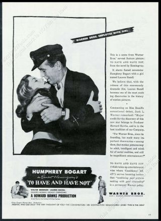 1945 To Have And Have Not Movie Release Lauren Bacall Humphrey Bogart Photo Ad
