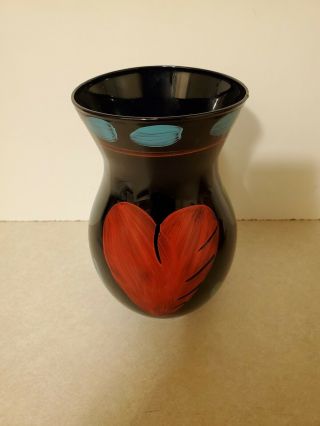 Kosta Boda Art Glass Vase,  Black W Heart Designs