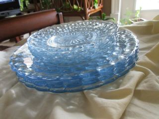 Vintage Anchor Hocking Sapphire Blue Bubble Glass 4 Bread/ 4 Dinner Plates