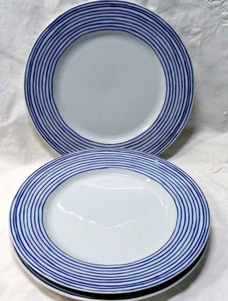 Fitz & Floyd Les Bands Blue Salad Plates X3 Blue Vertical Pin Stripes