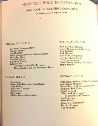 1969 Newport Folk Festival Program Johnny Cash Muddy Waters Joni Mitchell More