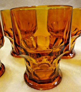 Set Of 6 Georgian Dark Amber Glass 8oz Flat Tumblers Honeycomb Vintage Viking