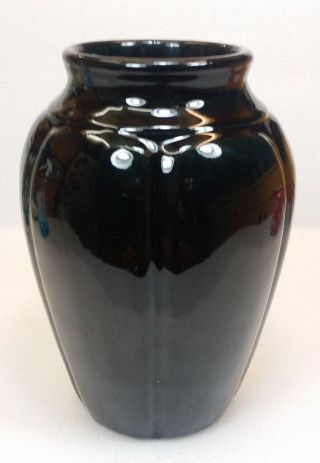 Vintage Zanesville Stoneware Pottery Cabinet Panel Vase Gloss Black 795 Ohio