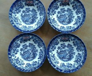 4 Churchill Royal Wessex England Blue And White 6.  5 " Dessert Berry Bowls