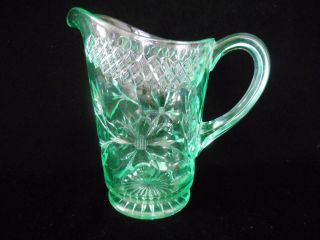 Vintage Depression Glass Green Floral & Diamond Band 8 " Pitcher 1927 - 1931 -