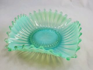 Vintage Opalescent Heirloom Fostoria Glass Square Bowl 6.  25 " 2727/155 Green