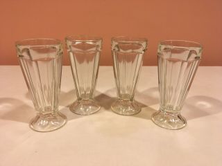 Set Of 4 Vintage Soda Fountain Sundae Glasses Old Fashioned Ribbed Ice Cream