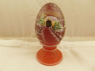 Vintage Fenton Glass Ruby Hand Painted Christmas Egg Ltd Ed Signed Number