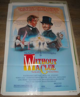 1988 Without A Clue 1 Sheet Movie Poster Sherlock Holmes Mystery Caine Kingsley