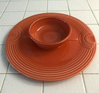 Homer Laughlin Fiesta Ware Chip And Dip Set (platter And Bowl) Persimmon Retired