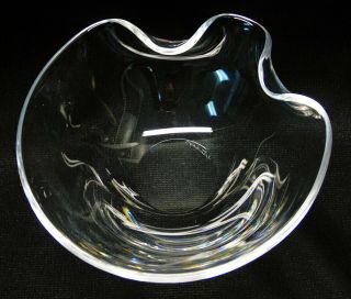 Vintage Mcm Signed Steuben Crystal Glass Candy Dish Bon Bon Bowl Sculpted Rim