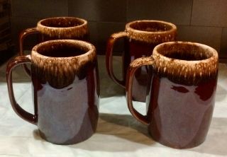 Vintage Hull Brown Drip Pottery Oven Proof Coffee Mugs Beer Stein 5” Tall 16oz 2