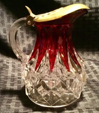 Ruby Stain O’hara’s Diamond Syrup With Brass Top Clear Applied Handle “1885”