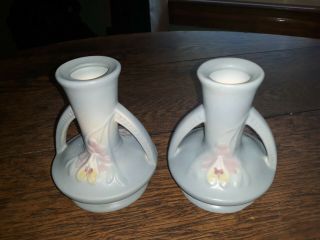 Hull Pottery Art Rare Blue Orchid Candle Holders