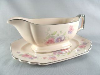 Limoges The Pansey Peach Glo Gravy Boat And Underplate,  Peche,  Pansy,  Vtg