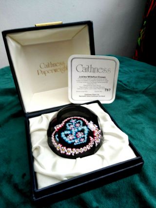 Caithness Glass Silver Jubilee Millefiori Crown Paperweight 1977 Boxed