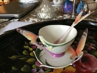 Franz Porcelain " Papillion " Butterfly Cup,  Saucer,  Spoon Set Xp1693