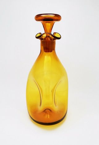 Vintage Blenko Hand Blown Pinched Glass Decanter 49 in Gold 2